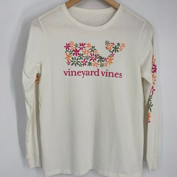 Vineyard Vines Other - Vineyard Vines Top Girl’s XL Cream Floral Logo Whale Fisherman Nautical Preppy